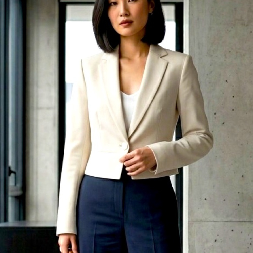 BOSS Hugo Boss Juleti Blazer Cream Off White Cropped Size 0 NWOT